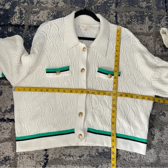 Marled Cream green Stripe Knitted Sweater Size XL